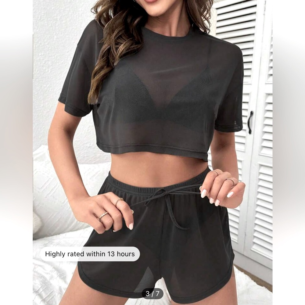 2 piece sheer set, cropped top.